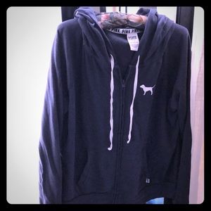 VS Pink slate blue light weight zip up hoodie Lg